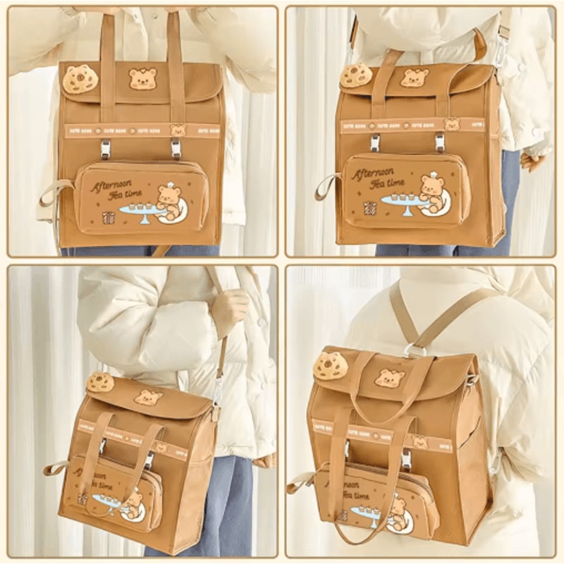 Cute Bear Backpack Large Capacity Student Bag With Detachable Strap For Kids And Teens 4