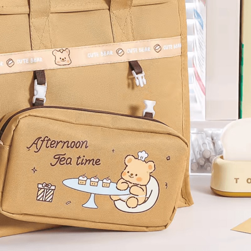 Cute Bear Backpack Large Capacity Student Bag With Detachable Strap For Kids And Teens 6