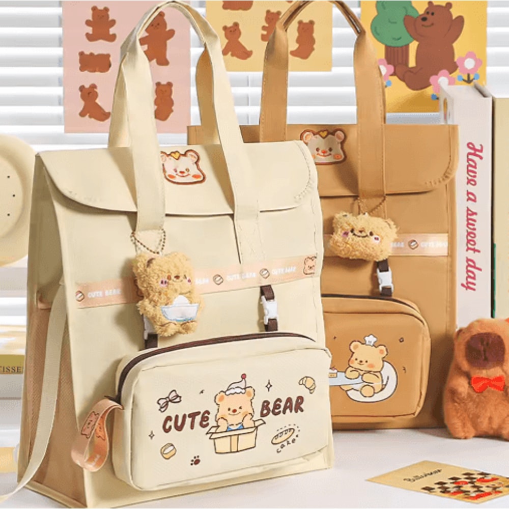Cute Bear Backpack Large Capacity Student Bag With Detachable Strap For Kids And Teens 7