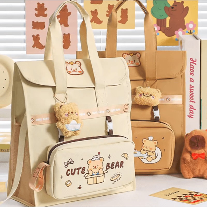 Cute Bear Backpack Large Capacity Student Bag With Detachable Strap For Kids And Teens 7
