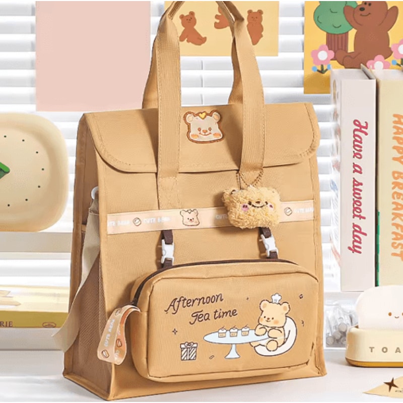 Cute Bear Backpack Large Capacity Student Bag With Detachable Strap For Kids And Teens 0