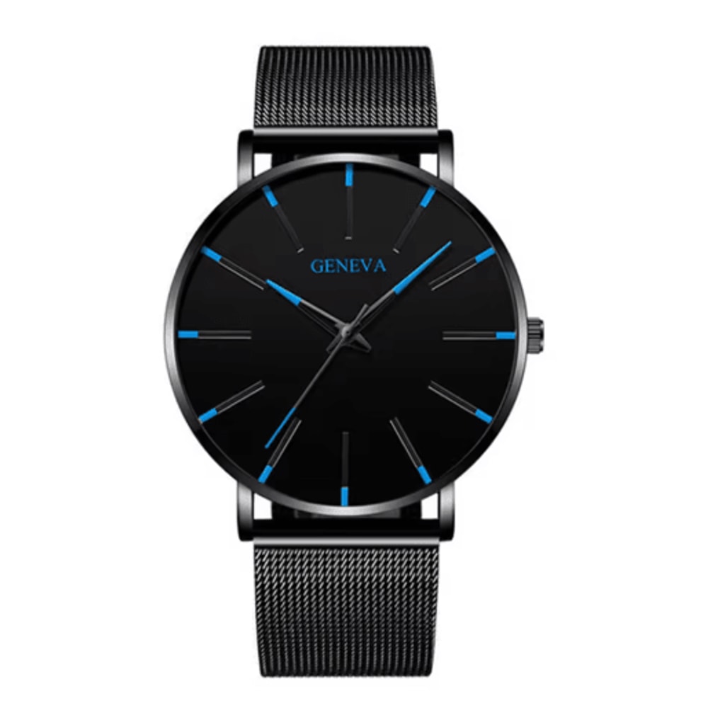 Minimalist Geneva Watch For Men Large Round Dial Quartz Wristwatch With Mesh Strap 1