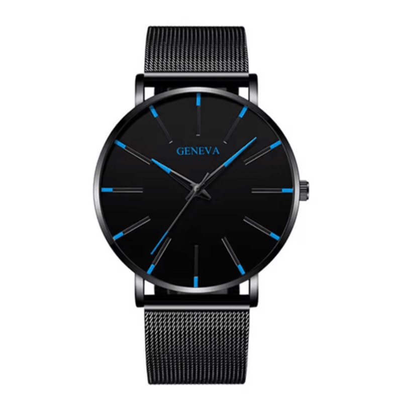 Minimalist Geneva Watch For Men Large Round Dial Quartz Wristwatch With Mesh Strap 1