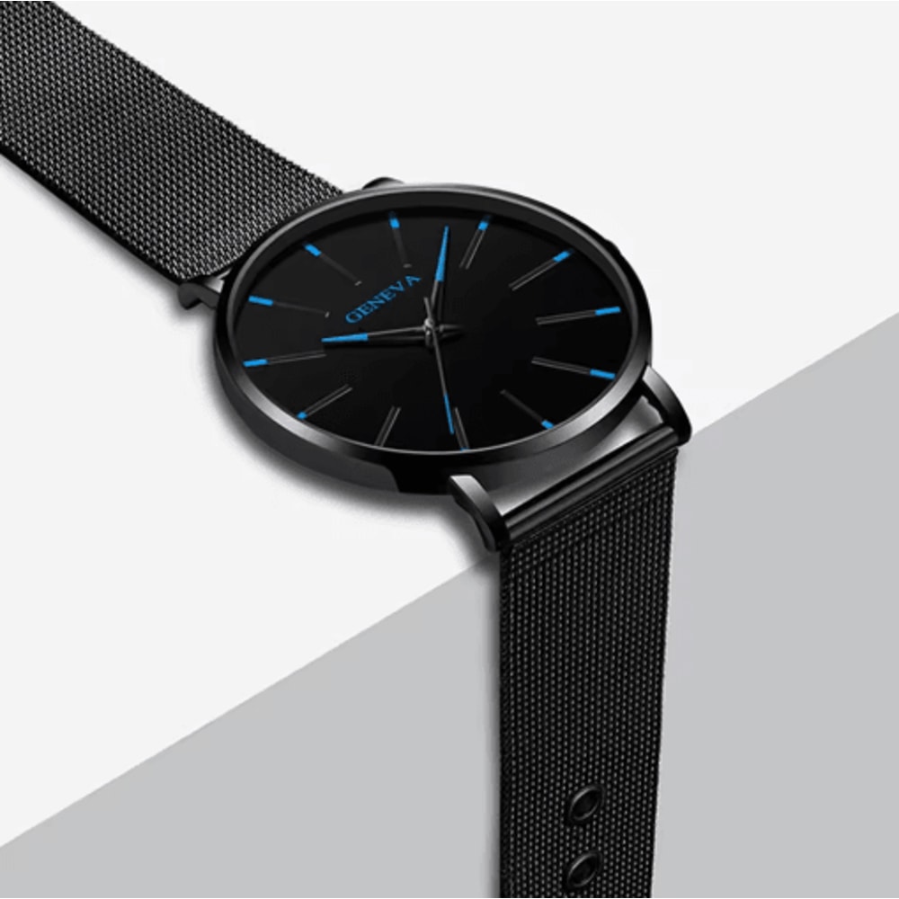 Minimalist Geneva Watch For Men Large Round Dial Quartz Wristwatch With Mesh Strap 3