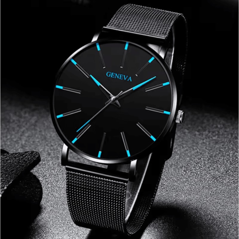 Minimalist Geneva Watch For Men Large Round Dial Quartz Wristwatch With Mesh Strap 6