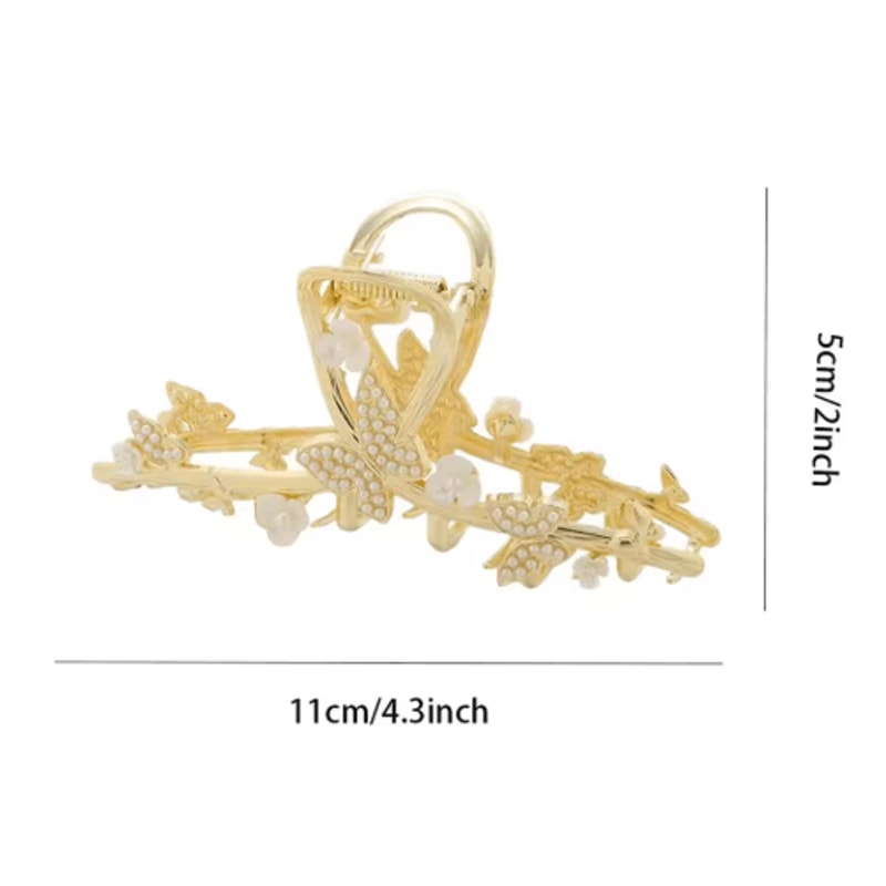 Elegant Butterfly Hair Claw Clip Gold Alloy Hairpin With Pearls And Rhinestones 3