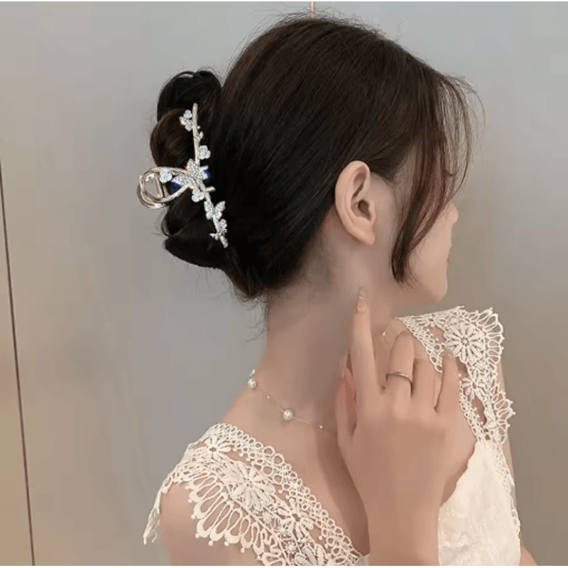 Elegant Butterfly Hair Claw Clip Gold Alloy Hairpin With Pearls And Rhinestones 4