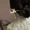 White Flower Hair Sticks Forks Retro Chinese Style Wooden Hair Pins With Pendant 0