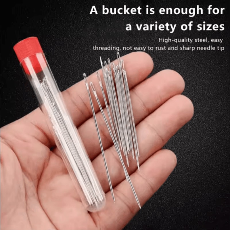 Large Eye Hand Sewing Needles Set 34 37 PCS High Carbon Steel Needles With Thread For DIY And Elder 7