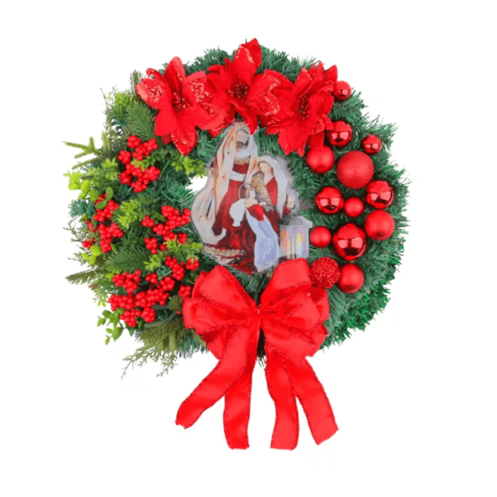 Christmas LED Wreath With Red Bow Lighted Holiday Garland For Indoor And Outdoor Decor 2