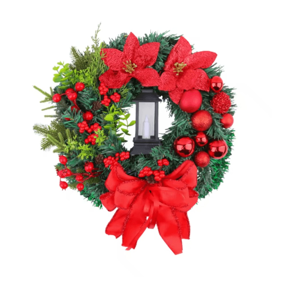 Christmas LED Wreath With Red Bow Lighted Holiday Garland For Indoor And Outdoor Decor 4