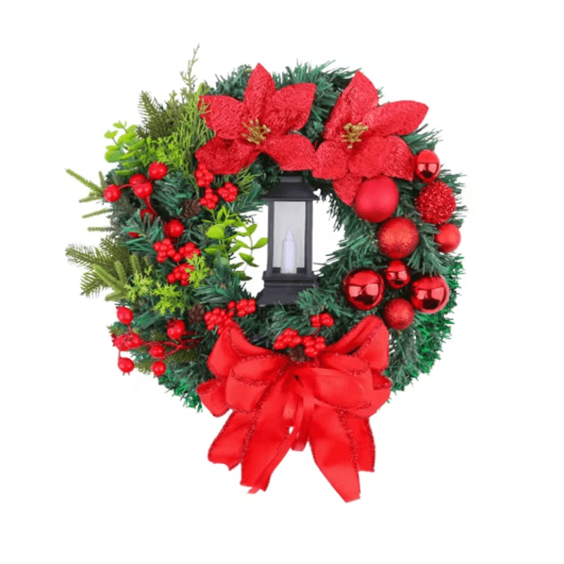 Christmas LED Wreath With Red Bow Lighted Holiday Garland For Indoor And Outdoor Decor 4