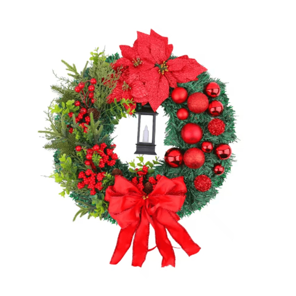 Christmas LED Wreath With Red Bow Lighted Holiday Garland For Indoor And Outdoor Decor 5