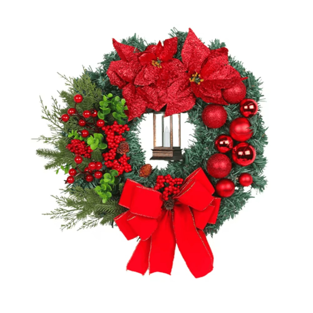 Christmas LED Wreath With Red Bow Lighted Holiday Garland For Indoor And Outdoor Decor 6