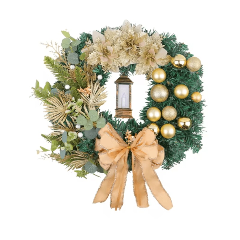 Christmas LED Wreath With Red Bow Lighted Holiday Garland For Indoor And Outdoor Decor 8