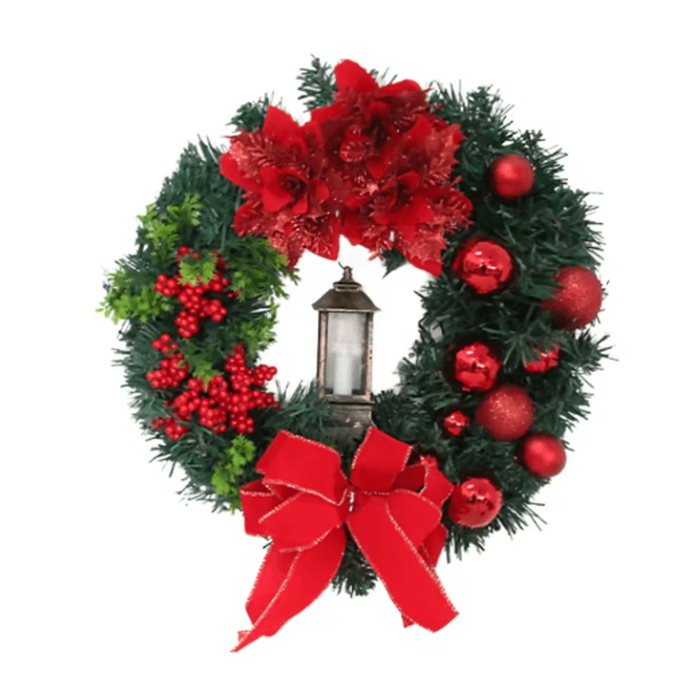 Christmas LED Wreath With Red Bow Lighted Holiday Garland For Indoor And Outdoor Decor 9