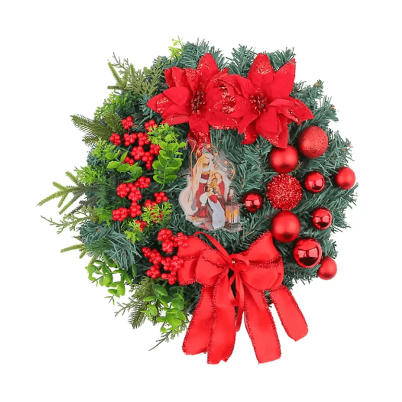 Christmas LED Wreath With Red Bow Lighted Holiday Garland For Indoor And Outdoor Decor 11