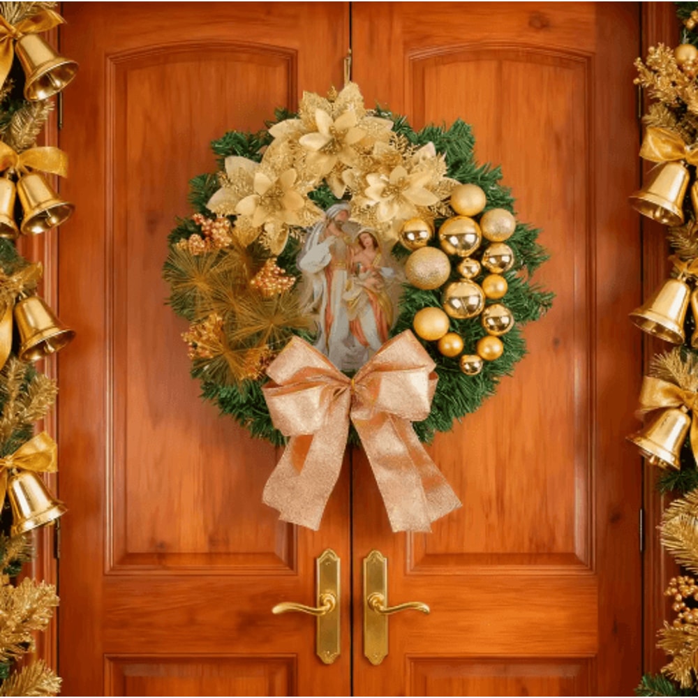 Christmas LED Wreath With Red Bow Lighted Holiday Garland For Indoor And Outdoor Decor 12