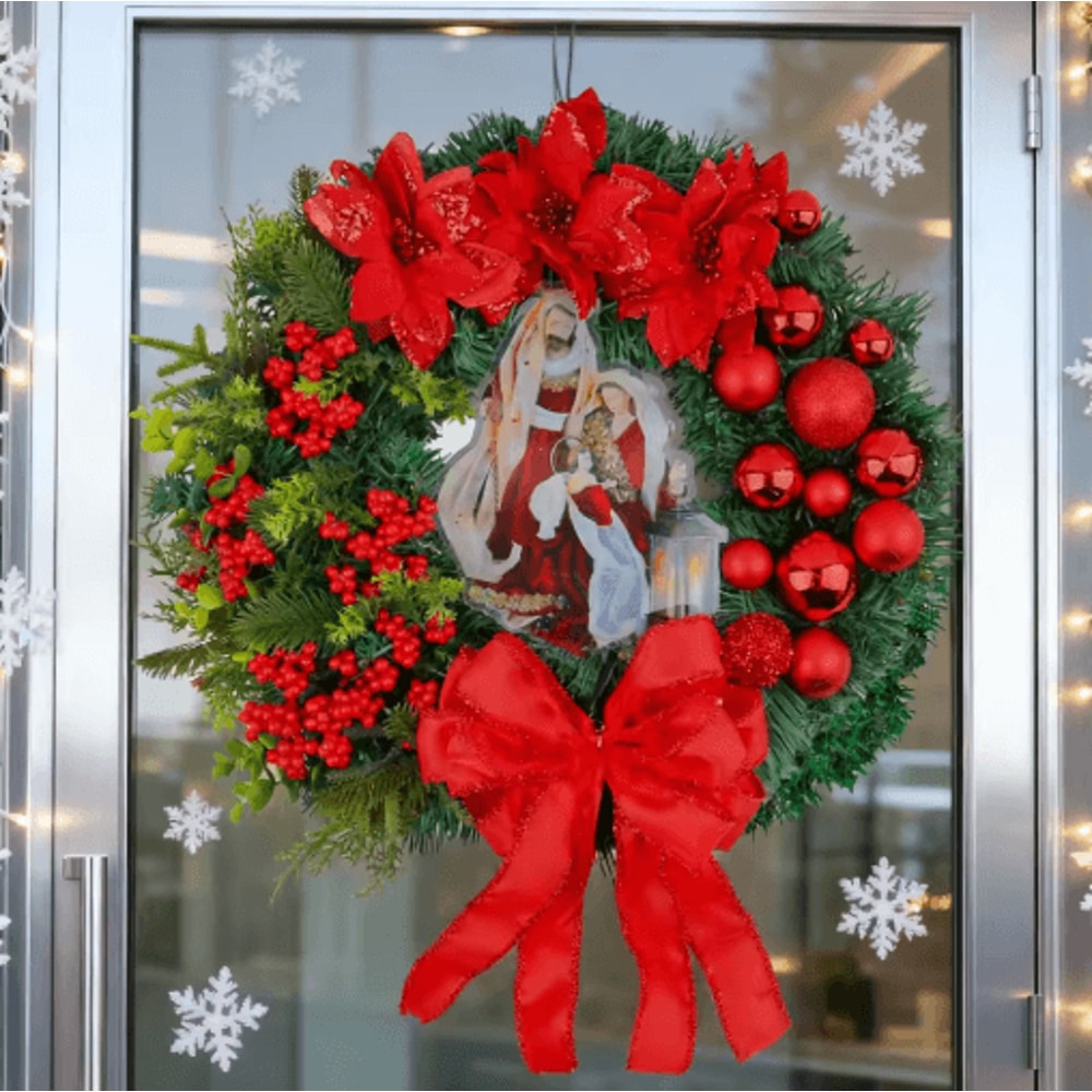 Christmas LED Wreath With Red Bow Lighted Holiday Garland For Indoor And Outdoor Decor 14