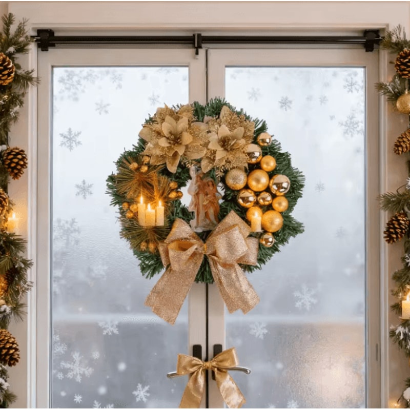 Christmas LED Wreath With Red Bow Lighted Holiday Garland For Indoor And Outdoor Decor 15