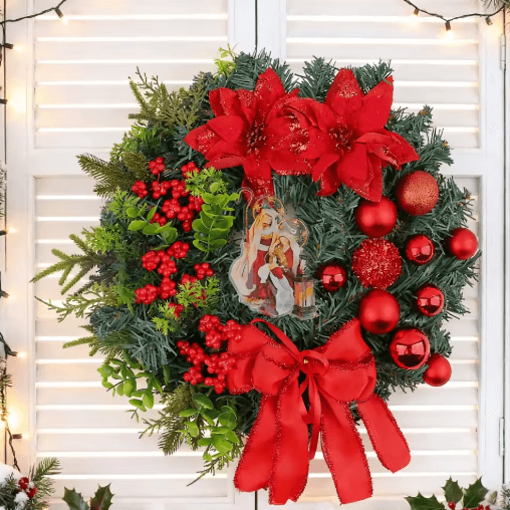 Christmas LED Wreath With Red Bow Lighted Holiday Garland For Indoor And Outdoor Decor 0