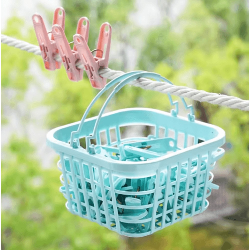 30PCS Plastic Clothes Pins With Basket Laundry Clothespin Clips For Socks Towels And Storage 7