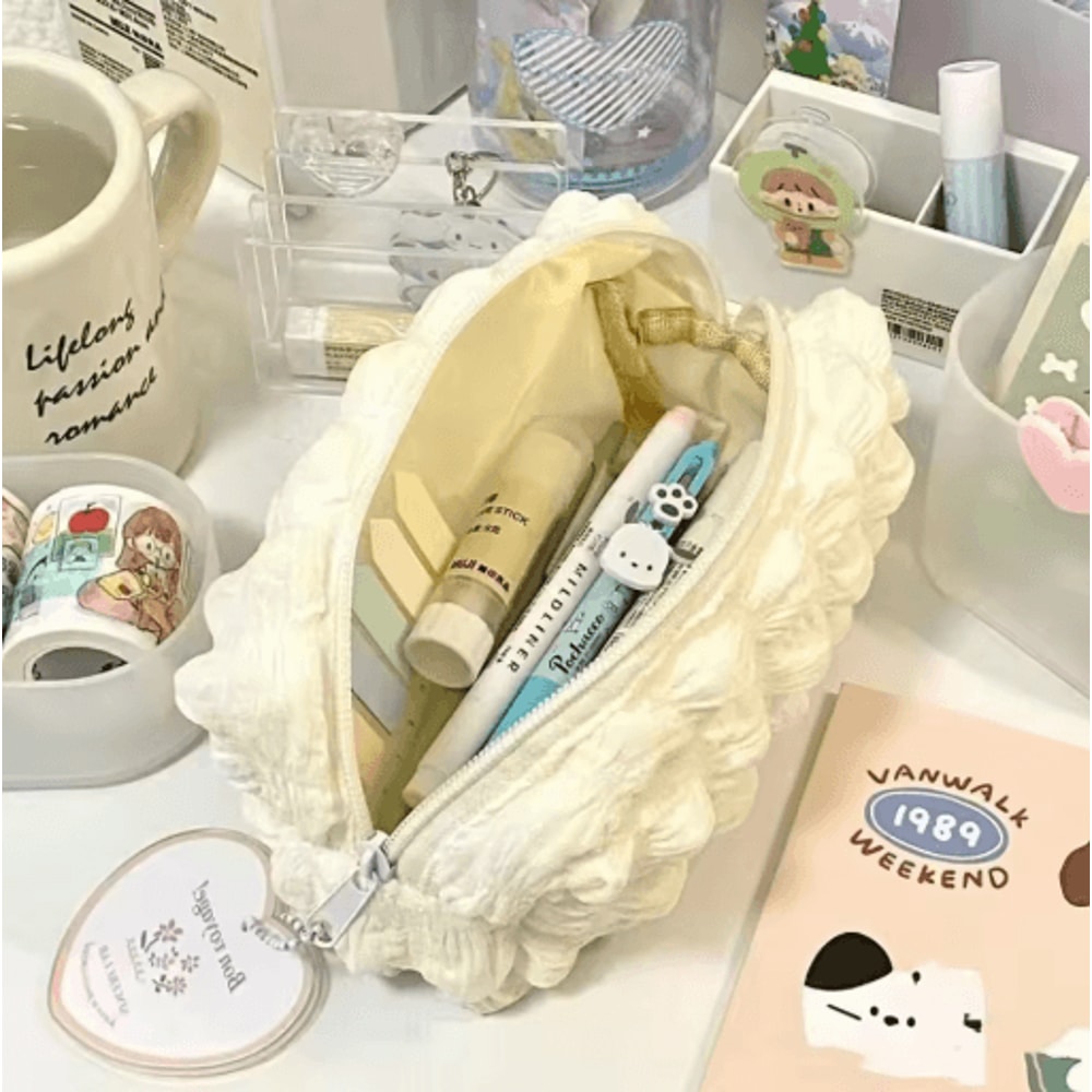 Cute Cream Puff Pencil Case Kawaii Zipper Pen Bag For Girls And Kids School Stationery 0