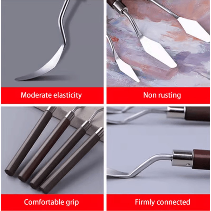 5PCS Stainless Steel Palette Knife Set Wooden Handle Painting Scraper Tools For Oil And Gouache Art 2