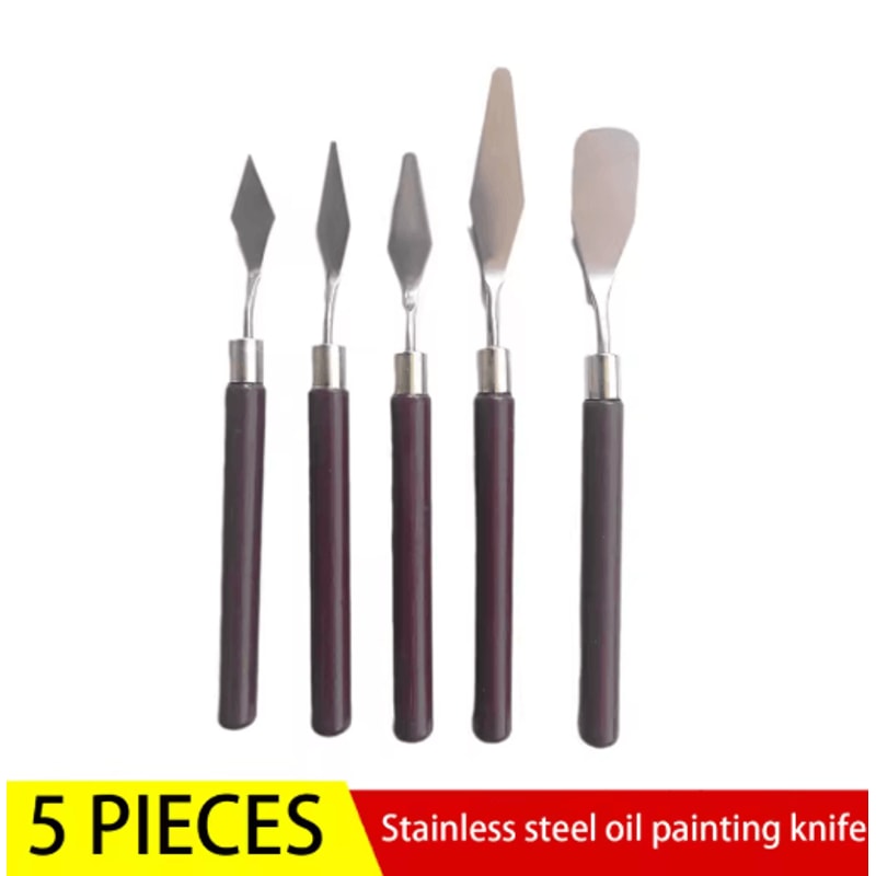 5PCS Stainless Steel Palette Knife Set Wooden Handle Painting Scraper Tools For Oil And Gouache Art 3