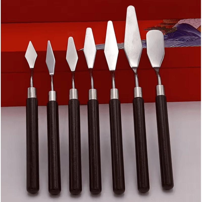 5PCS Stainless Steel Palette Knife Set Wooden Handle Painting Scraper Tools For Oil And Gouache Art 4