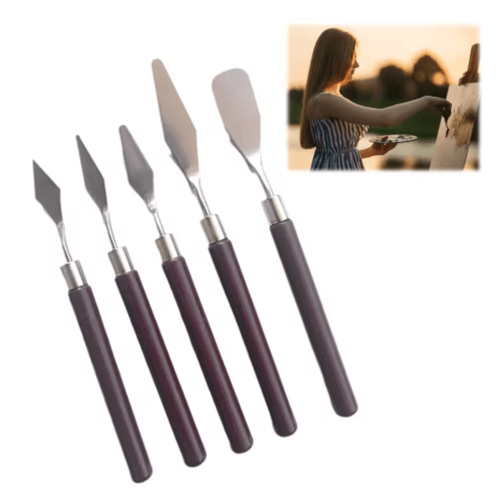 5PCS Stainless Steel Palette Knife Set Wooden Handle Painting Scraper Tools For Oil And Gouache Art 5