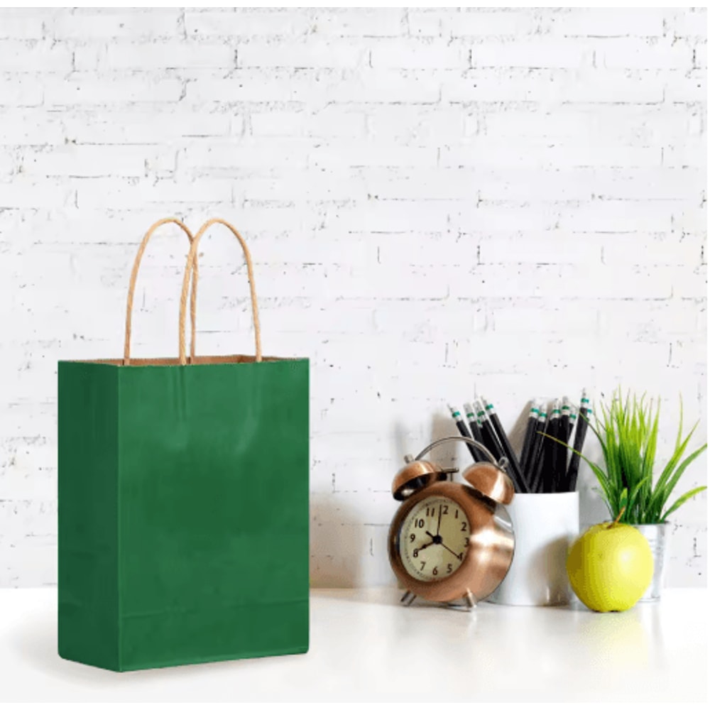 10PCS Green Kraft Paper Gift Bags With Handles Creative Party Favor And Candy Bags 0