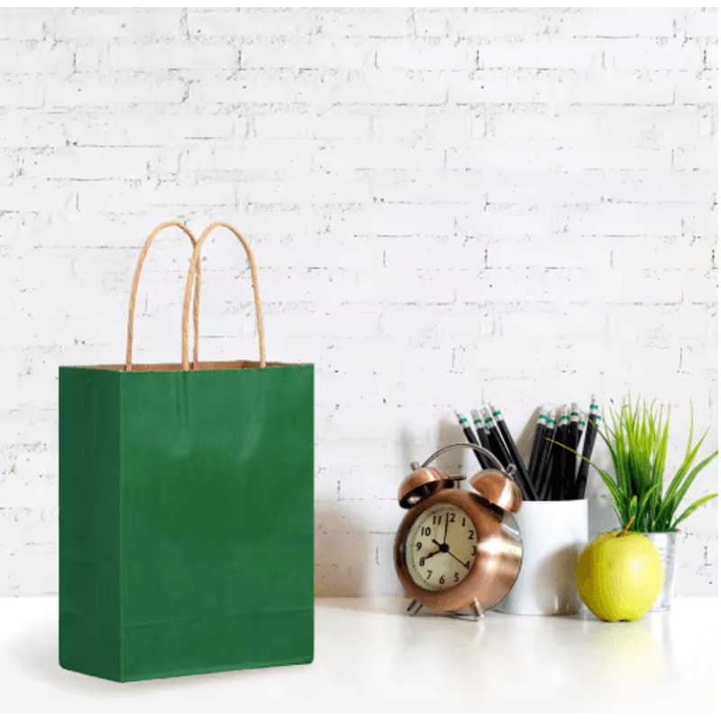 10PCS Green Kraft Paper Gift Bags With Handles Creative Party Favor And Candy Bags 0