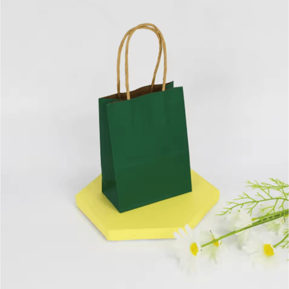10PCS Green Kraft Paper Gift Bags With Handles Creative Party Favor And Candy Bags 4