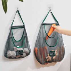 kitchen hanging mesh storage bag reusable fruit and vegetable net bag 1 2 layers