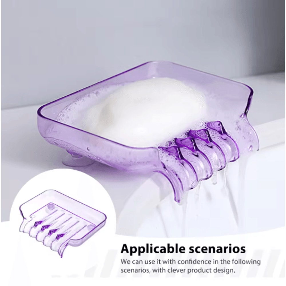 Portable Self Draining Soap Dish Waterfall Soap Holder with Suction Cup for Bathroom and Kitchen