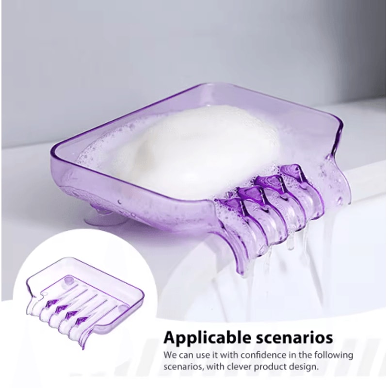 Portable Self Draining Soap Dish Waterfall Soap Holder with Suction Cup for Bathroom and Kitchen