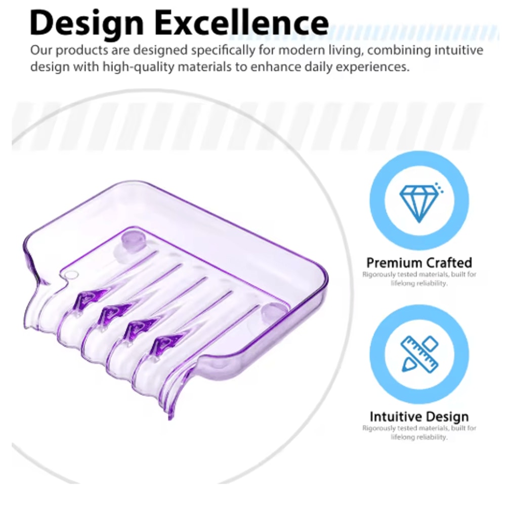 Portable Self Draining Soap Dish Waterfall Soap Holder with Suction Cup for Bathroom and Kitchen