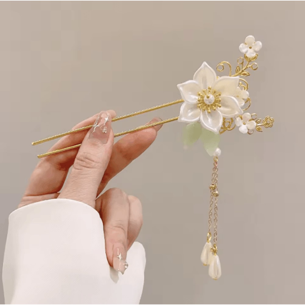 U Shaped Hair Sticks Forks White Pink Flower Pearl Hair Jewelry In New Chinese Style 1