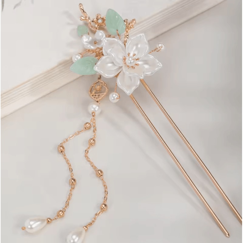 U Shaped Hair Sticks Forks White Pink Flower Pearl Hair Jewelry In New Chinese Style 5