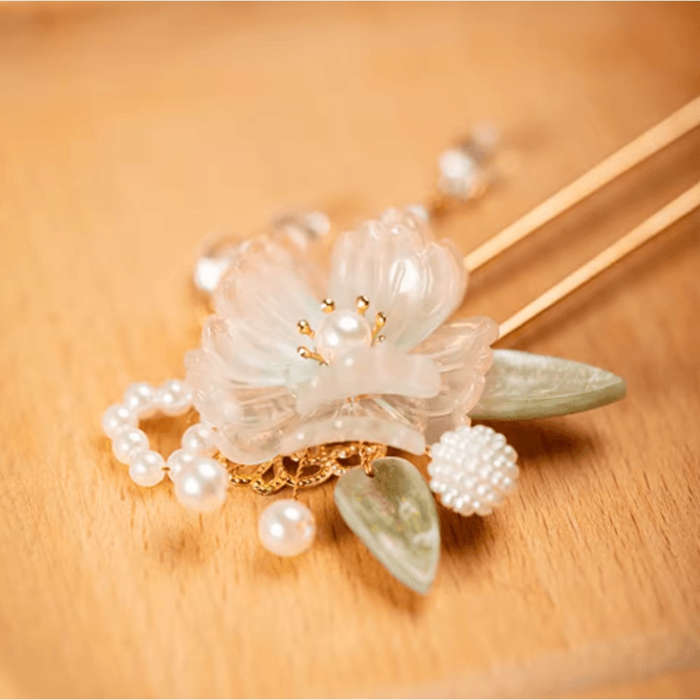 U Shaped Hair Sticks Forks White Pink Flower Pearl Hair Jewelry In New Chinese Style 7