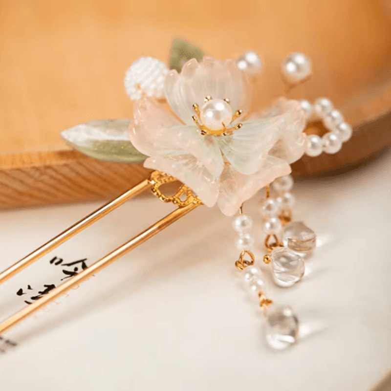 U Shaped Hair Sticks Forks White Pink Flower Pearl Hair Jewelry In New Chinese Style 8