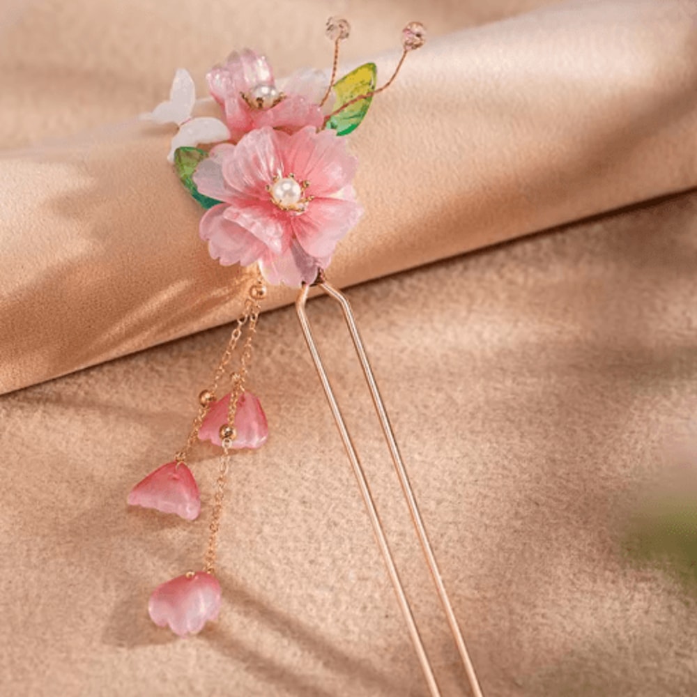 U Shaped Hair Sticks Forks White Pink Flower Pearl Hair Jewelry In New Chinese Style 10