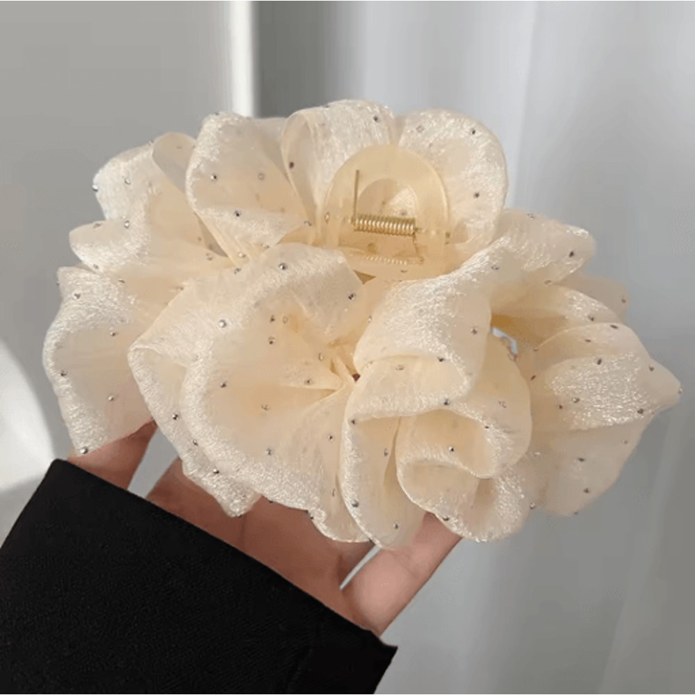 Mesh Yarn Bowknot Hair Claw Rhinestone Double Bow Cloud Bubble Hair Clip For Women And Girls 1