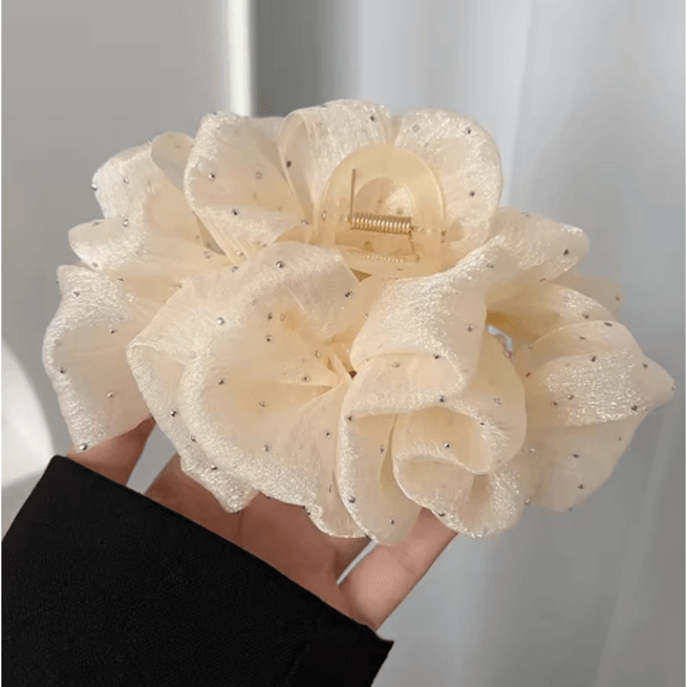 Mesh Yarn Bowknot Hair Claw Rhinestone Double Bow Cloud Bubble Hair Clip For Women And Girls 4