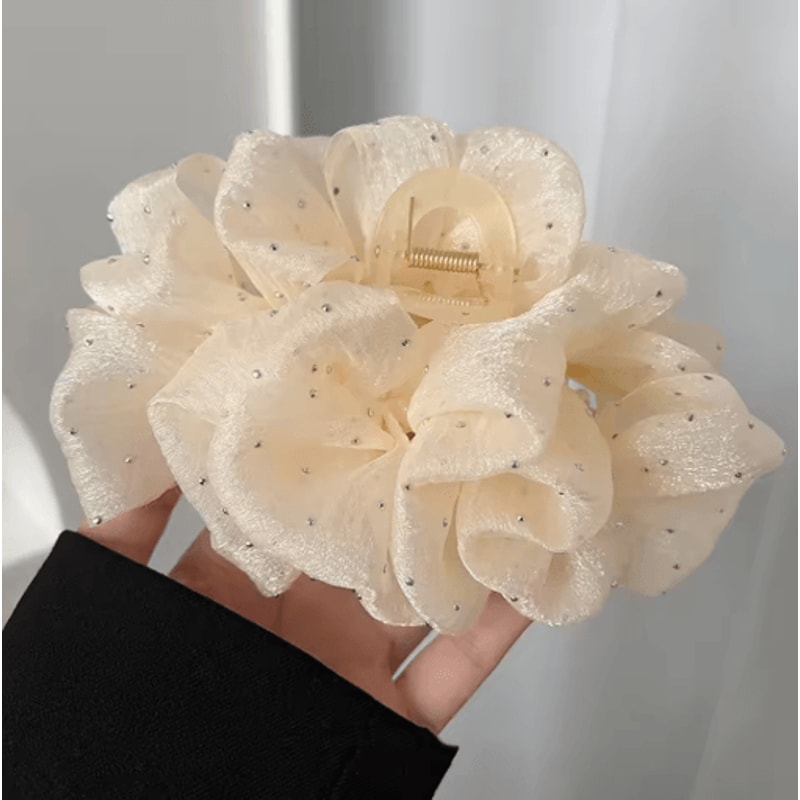 Mesh Yarn Bowknot Hair Claw Rhinestone Double Bow Cloud Bubble Hair Clip For Women And Girls 4