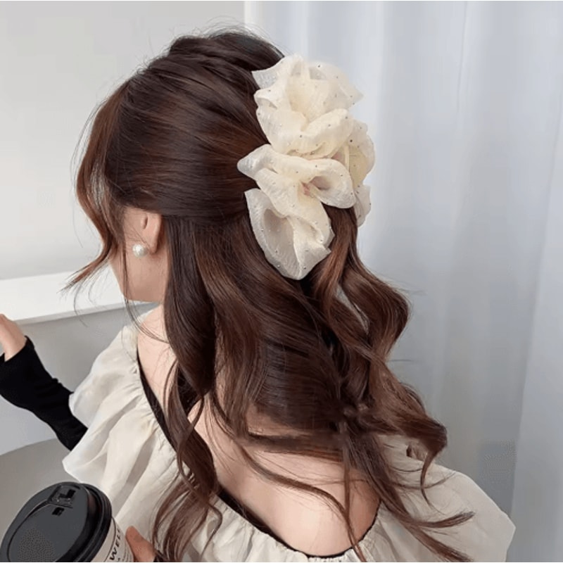 Mesh Yarn Bowknot Hair Claw Rhinestone Double Bow Cloud Bubble Hair Clip For Women And Girls 5