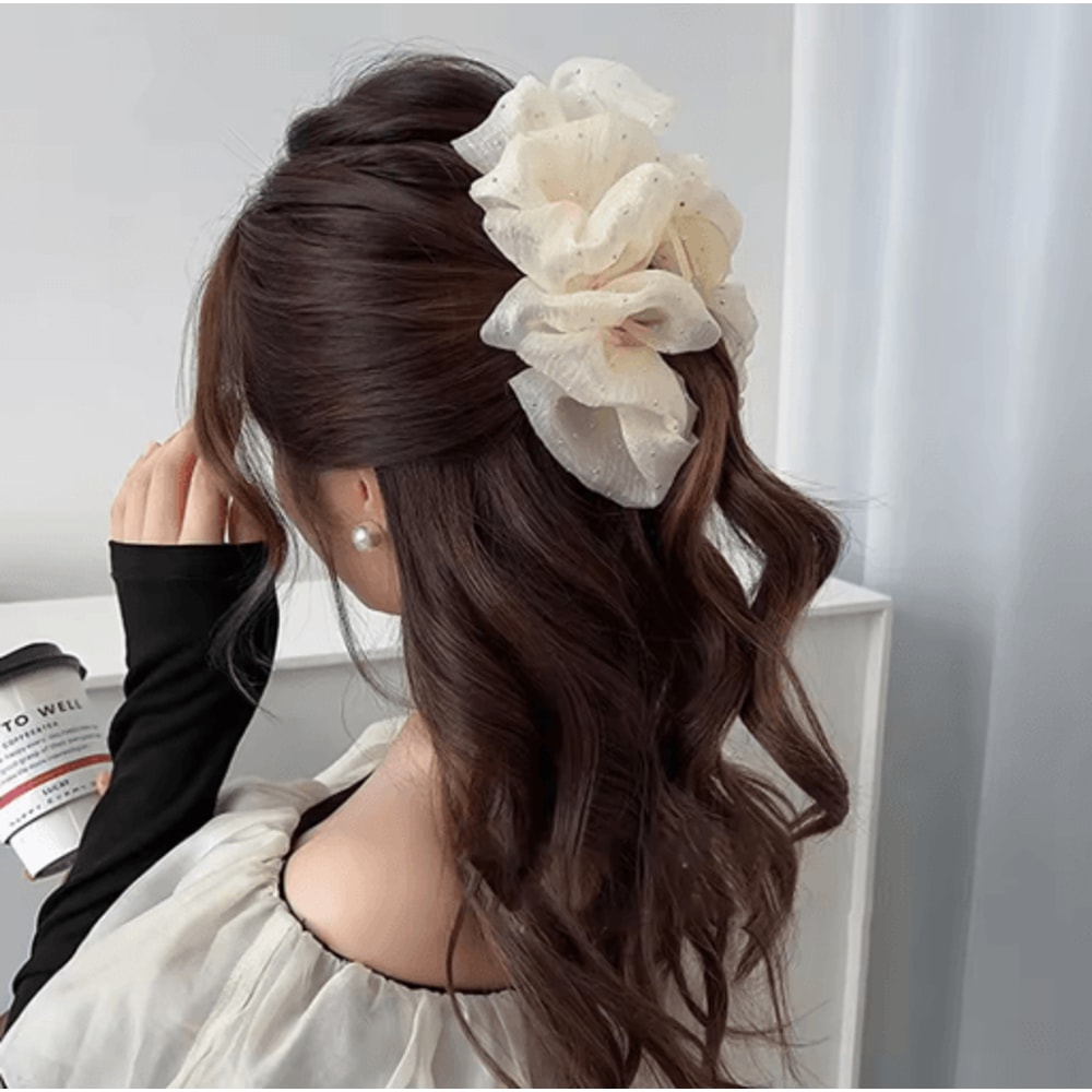 Mesh Yarn Bowknot Hair Claw Rhinestone Double Bow Cloud Bubble Hair Clip For Women And Girls 0