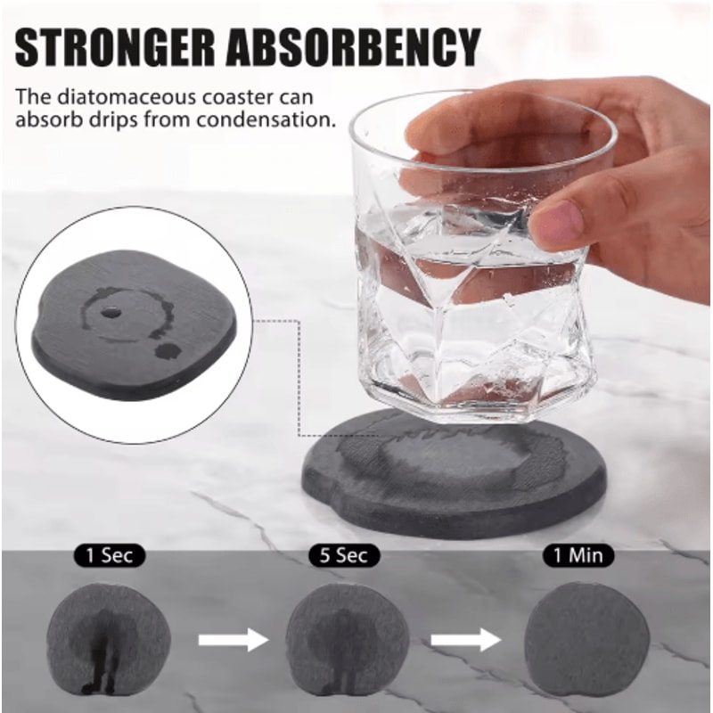 Diatomite Coasters Set Fast Drying Absorbent Non Slip Round Coasters 4 To 8 PCS 4Inch 7