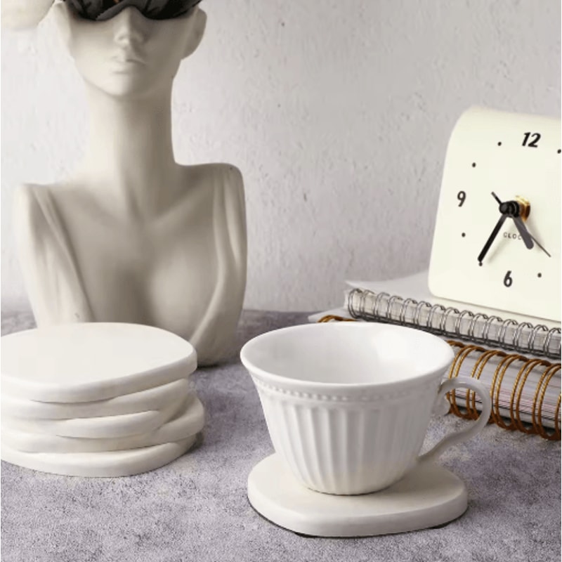 Diatomite Coasters Set Fast Drying Absorbent Non Slip Round Coasters 4 To 8 PCS 4Inch 0